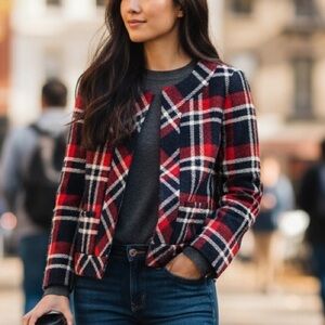 Brooks brothers bald plaid contrasting wool blend jacket size 4 New